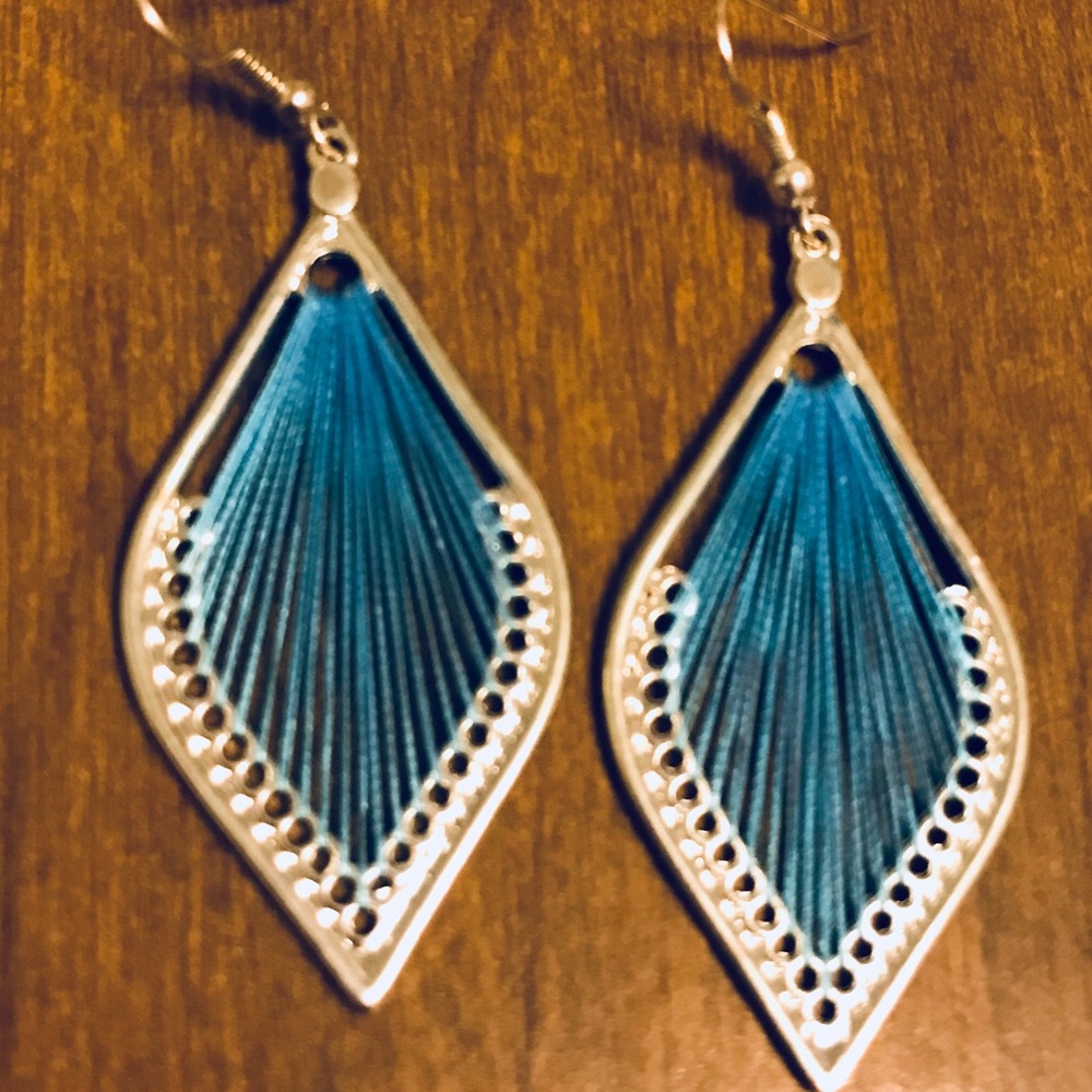 Silver and Blue String Earrings